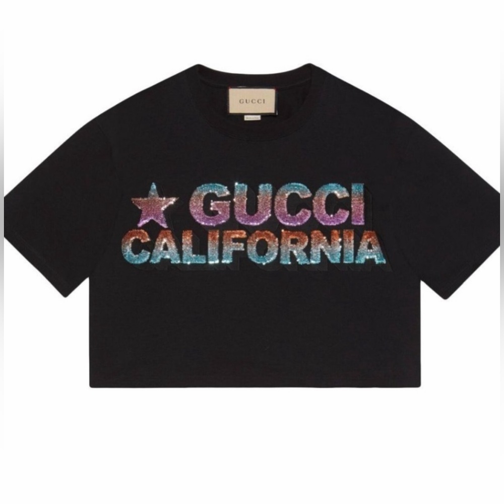 Gucci Black Sequins Crop T-shirt